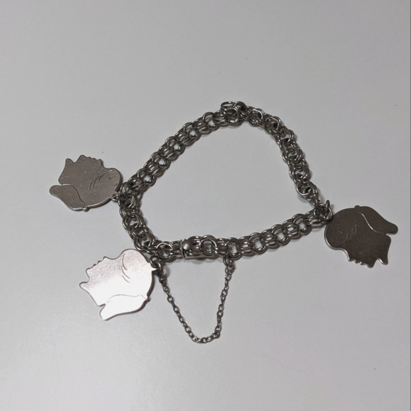 Elco Sterling Silver Charm Bracelet with 3 Girl Silhouette Charms - Picture 1 of 7